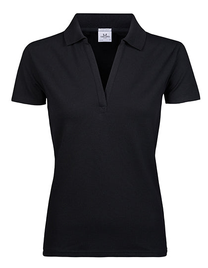 Women´s Luxury Stretch V-Neck Polo in Black, Größe 3XL