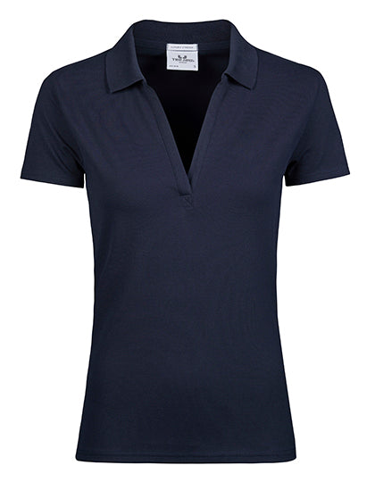 Women´s Luxury Stretch V-Neck Polo in Navy, Größe 3XL