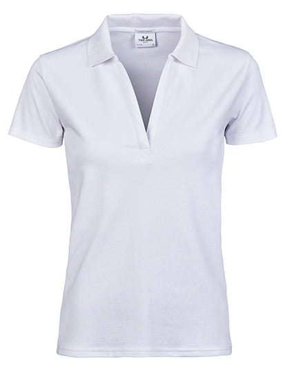 Women´s Luxury Stretch V-Neck Polo in White, Größe 3XL