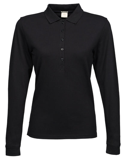 Women´s Luxury Stretch Long Sleeve Polo in Black, Größe 3XL