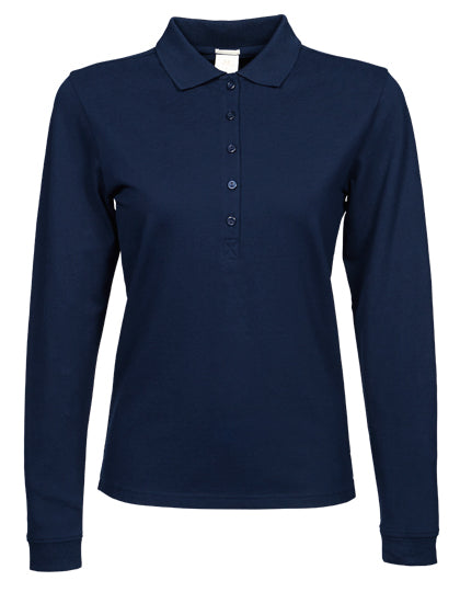 Women´s Luxury Stretch Long Sleeve Polo in Navy, Größe 3XL