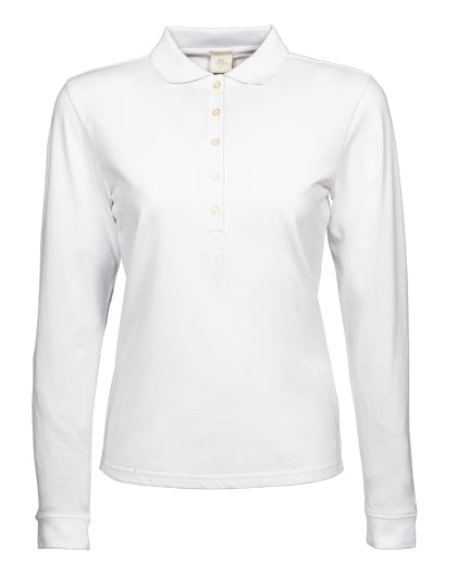 Women´s Luxury Stretch Long Sleeve Polo in White, Größe 3XL