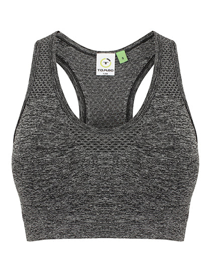 Ladies´ Seamless Crop Top in Dark Grey Marl, Größe L