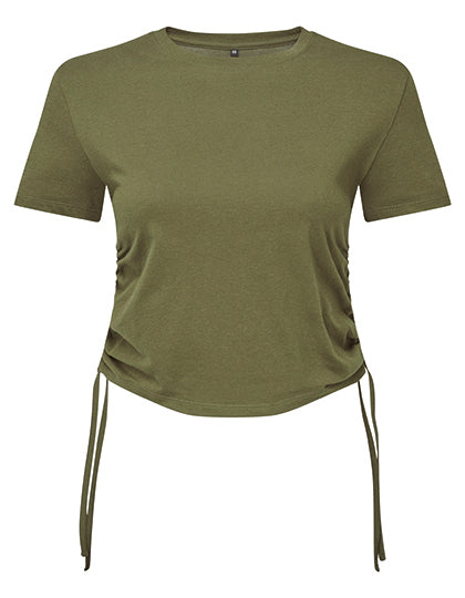 Women´s Ruched Crop Top in Olive, Größe XL