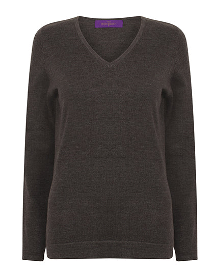 Ladies´ Lightweight V-Neck Jumper in Grey Marl, Größe 4XL