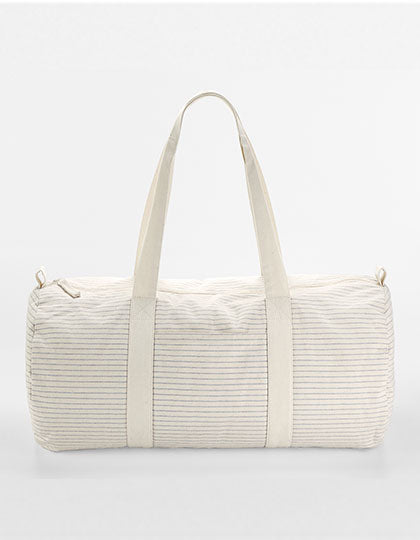Striped Organic Cotton Barrel Bag in Grey Stripe, Größe 50 x 25 x 25 cm