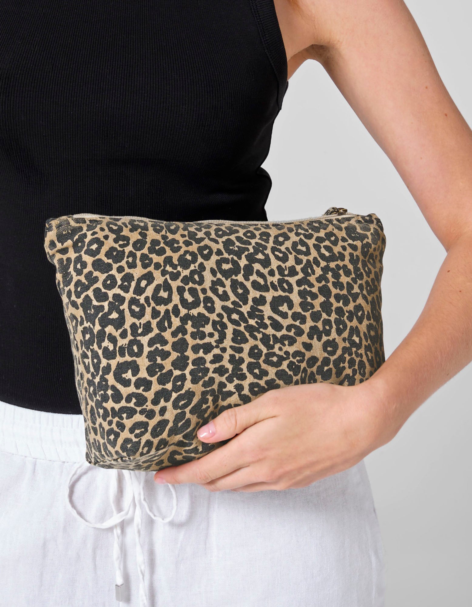Leopard Print Canvas Accessory Bag