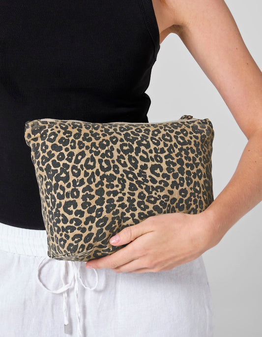 Leopard Print Canvas Accessory Bag