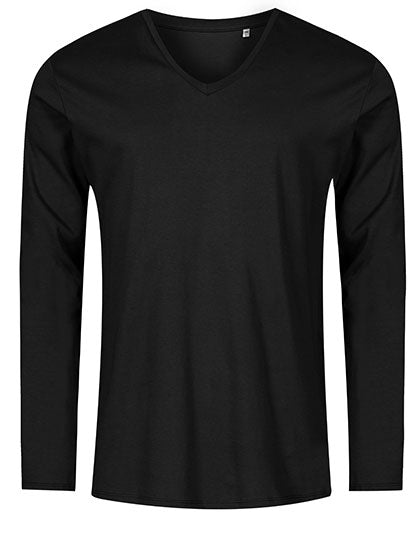 Men´s V-Neck T-Shirt Long Sleeve in Black, Größe 3XL