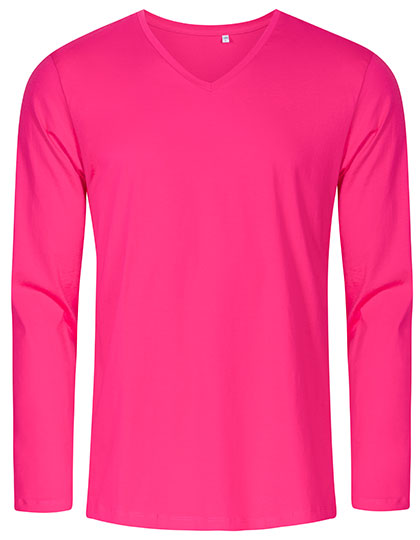 Men´s V-Neck T-Shirt Long Sleeve in Bright Rose, Größe 3XL