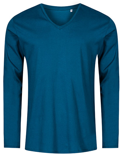 Men´s V-Neck T-Shirt Long Sleeve in Petrol, Größe 3XL