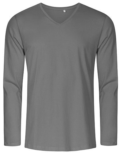 Men´s V-Neck T-Shirt Long Sleeve in Steel Grey (Solid), Größe 3XL