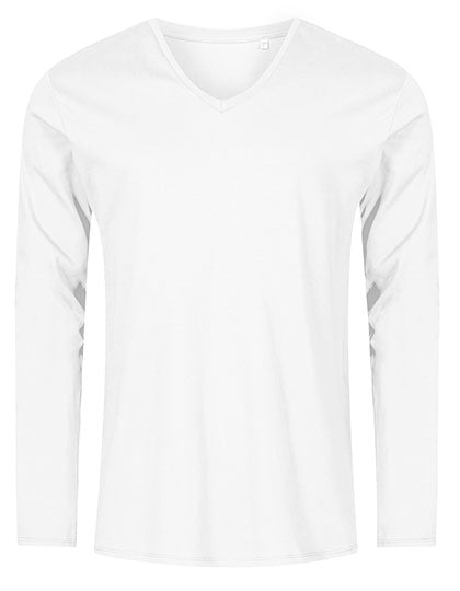 Men´s V-Neck T-Shirt Long Sleeve in White, Größe 3XL
