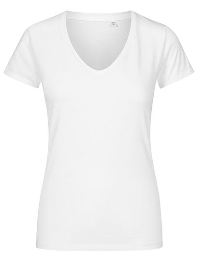 Women´s V-Neck T-Shirt in White, Größe 3XL