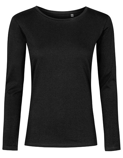 Women´s Roundneck T-Shirt Long Sleeve in Black, Größe 3XL