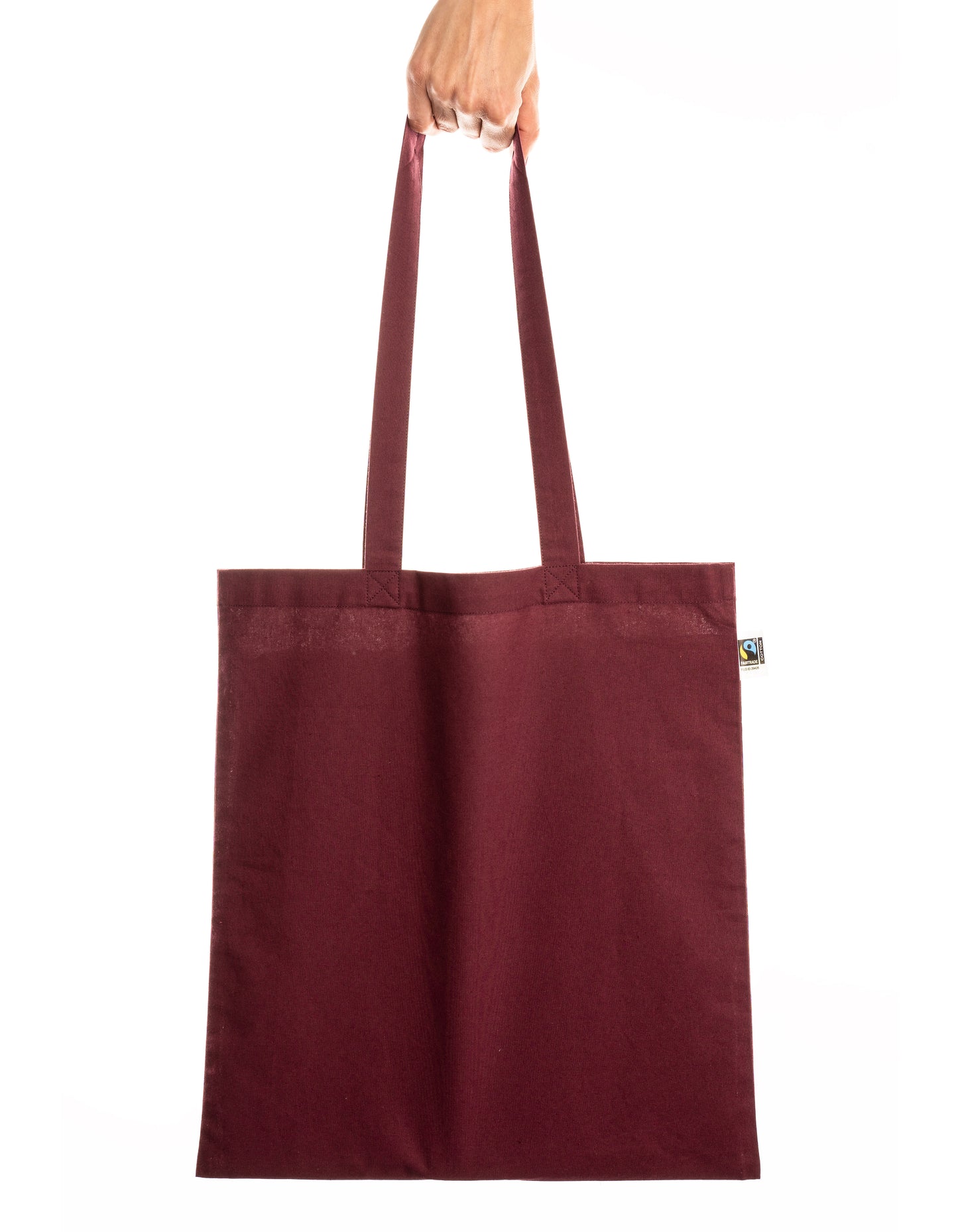 Fairtrade Cotton Bag Long Handles in Burgundy (ca. Pantone 209 C), Größe approx. 38 x 42 cm