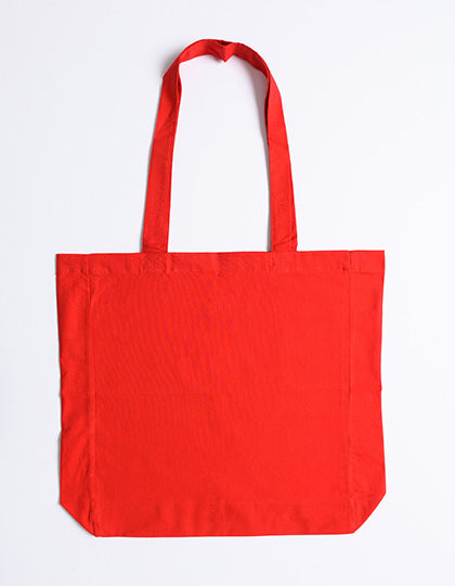 Cotton Bag Side Fold Long Handles in Red (ca. Pantone 032U-HKS 13-14), Größe 38 x 42 x 10 cm