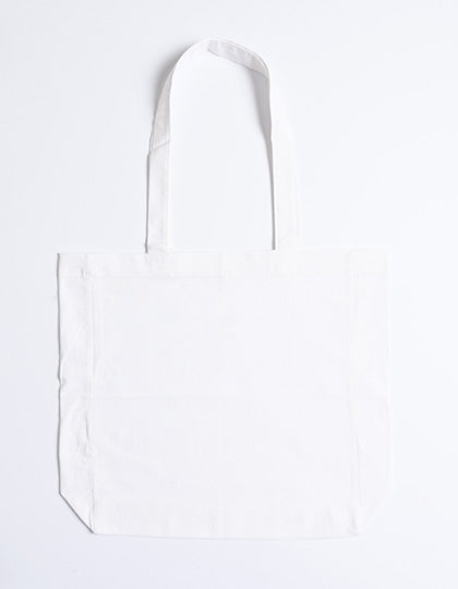 Cotton Bag Side Fold Long Handles in White, Größe 38 x 42 x 10 cm