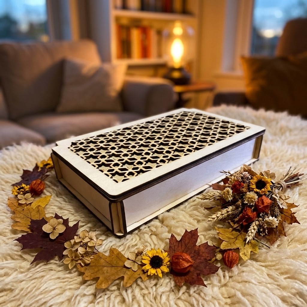 Holzbox mit Klappdeckel aus Lindenholz – Deckel mit Wunschmuster oder Gravur, ca. 18,5 × 11 × 3,5 cm