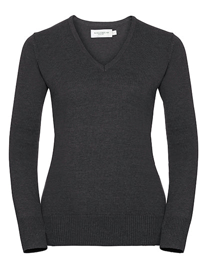Ladies´ V-Neck Knitted Pullover in Charcoal Marl, Größe 4XL