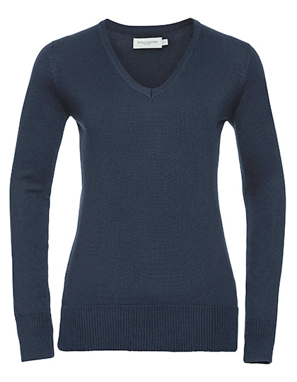 Ladies´ V-Neck Knitted Pullover in French Navy, Größe 4XL