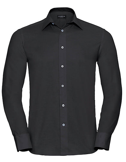 Men´s L/S Easy Care Tailored Oxford Shirt in Black, Größe 4XL (49/50)
