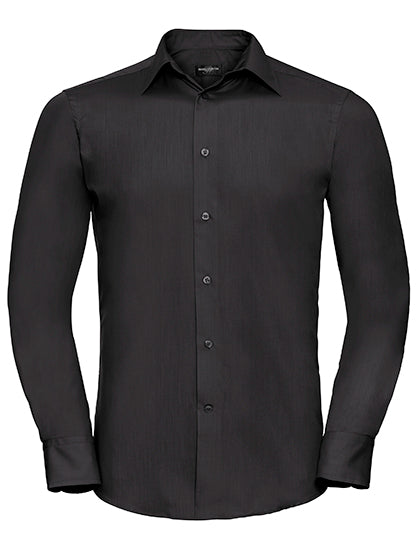 Men´s L/S Poly-Cotton Easy Care Tailored Poplin Shirt in Black, Größe 4XL (49/50)