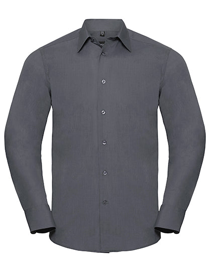 Men´s L/S Poly-Cotton Easy Care Tailored Poplin Shirt in Convoy Grey, Größe 4XL (49/50)