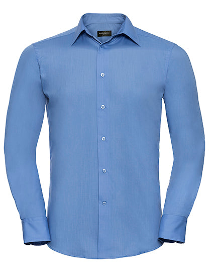 Men´s L/S Poly-Cotton Easy Care Tailored Poplin Shirt in Corporate Blue, Größe 4XL (49/50)
