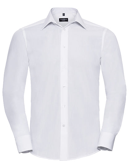 Men´s L/S Poly-Cotton Easy Care Tailored Poplin Shirt in White, Größe 4XL (49/50)