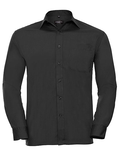 Men´s L/S Poly-Cotton Easy Care Poplin Shirt in Black, Größe 4XL (49/50)