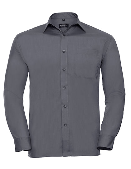 Men´s L/S Poly-Cotton Easy Care Poplin Shirt in Convoy Grey, Größe 4XL (49/50)