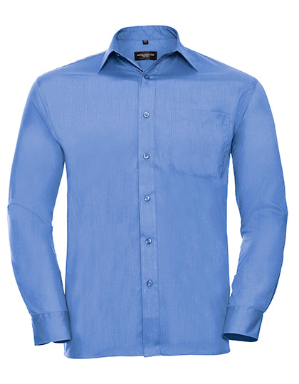 Men´s L/S Poly-Cotton Easy Care Poplin Shirt in Corporate Blue, Größe 4XL (49/50)