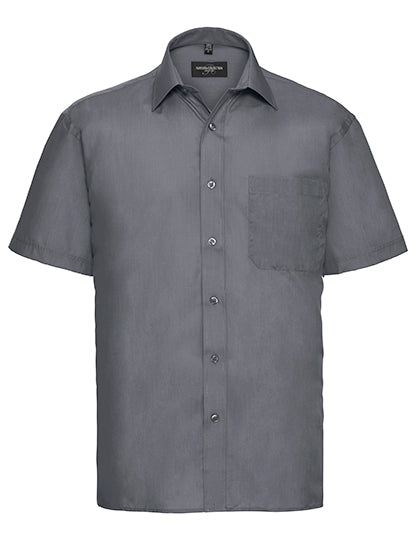 Men´s Short Sleeve Poly-Cotton Easy Care Poplin Shirt in Convoy Grey, Größe 4XL (49/50)