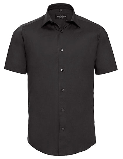 Men´s Short Sleeve Easy Care Fitted Shirt in Black, Größe 4XL (49/50)