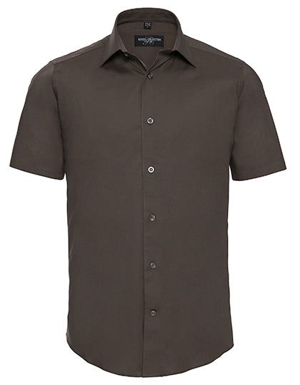 Men´s Short Sleeve Easy Care Fitted Shirt in Chocolate, Größe 4XL (49/50)