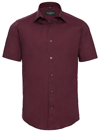 Men´s Short Sleeve Easy Care Fitted Shirt in Port, Größe 4XL (49/50)