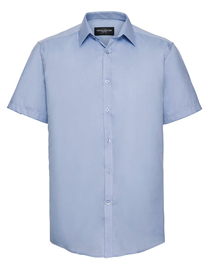 Men´s Short Sleeve Herringbone Shirt in Light Blue, Größe 4XL (49/50)