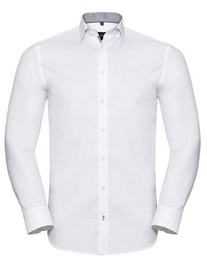 Men´s L/S Tailored Contrast Herringbone Shirt in White, Größe 4XL (49/50)